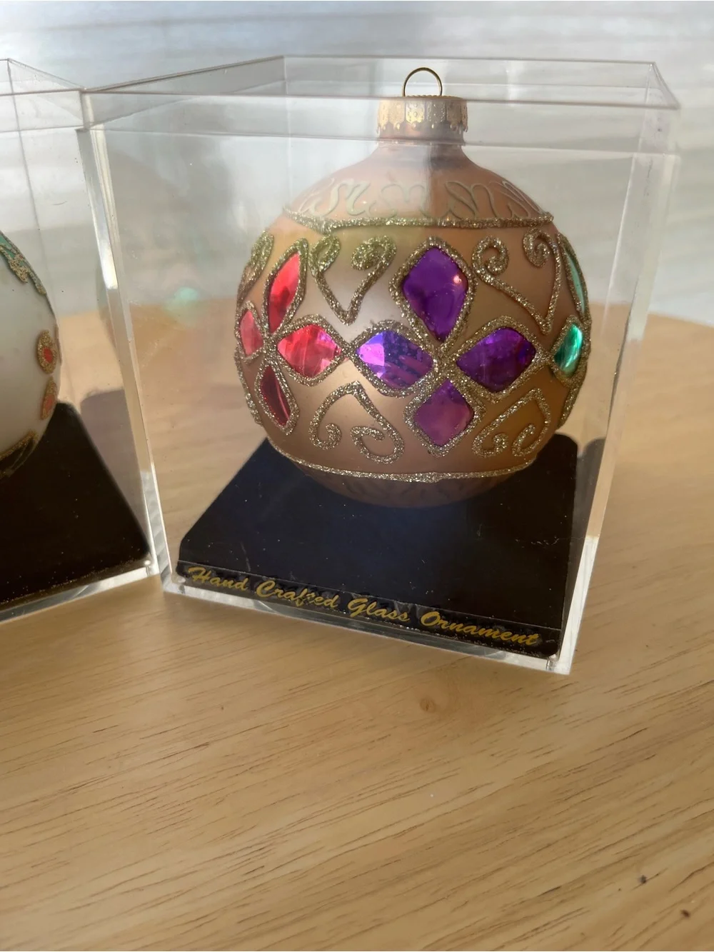 Decorative Red and Gold Glass Bowl with Embellished Ornaments